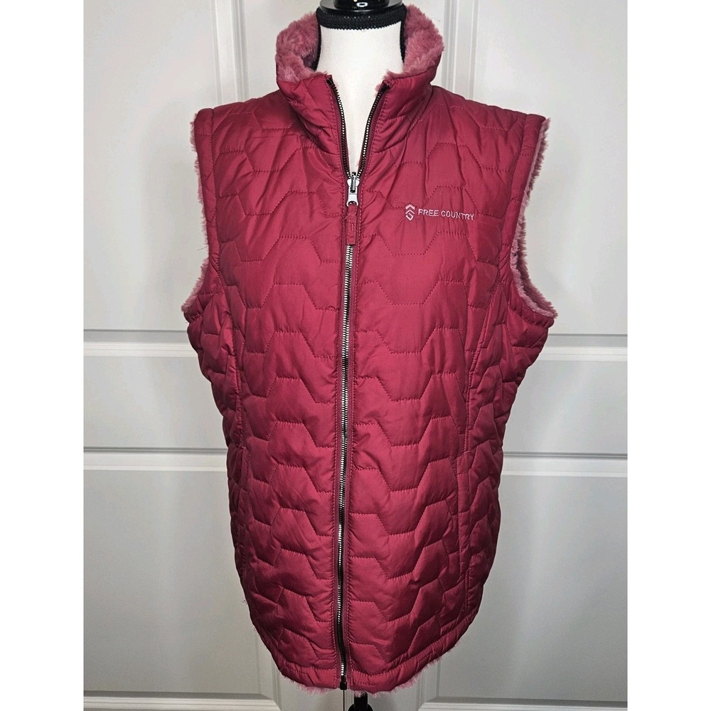 Free Country women's raspberry pink reversible quilted puffer vest Size XL